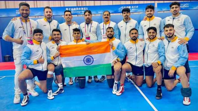 Indian men's kabaddi team after winning gold at the Asian Games 2022 