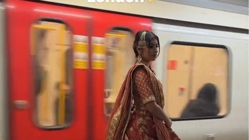 Viral Video Of Woman Roams Through The London Streets Donning Bridal Lehenga