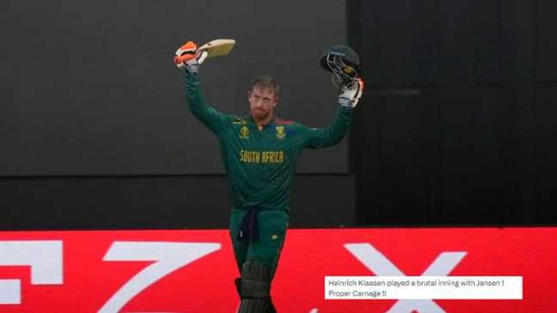 South African batter Heinrich Klaasen after completing his ton in ENG vs SA CWC 2023 match