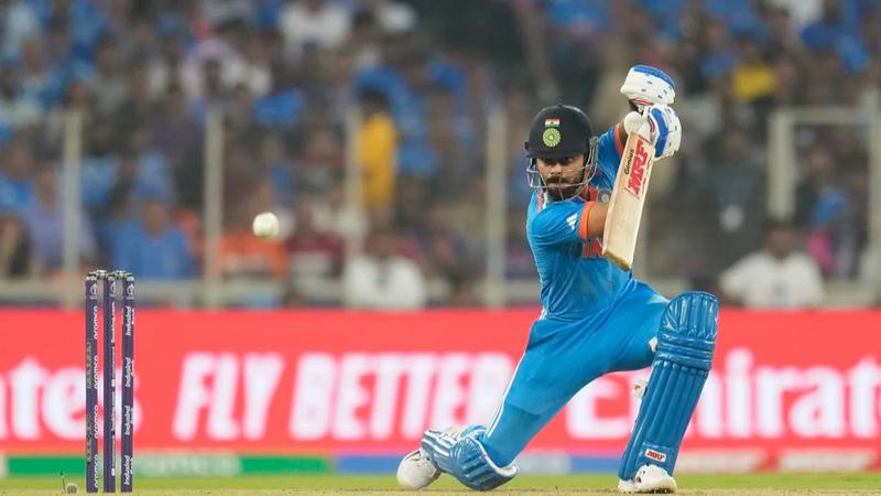 Virat Kohli strikes the ball in an ODI World Cup match