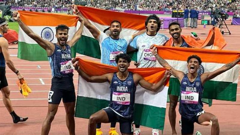 Indian athletes after winning medals in various track and field events in the Asian Games 2022 