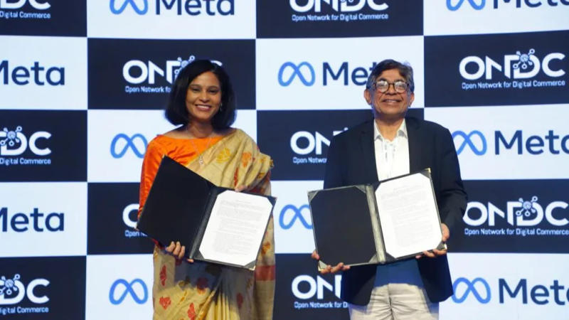 VP, Meta in India and Thampy Koshi, Managing Director, ONDC announcing Meta’s partnership with ONDC