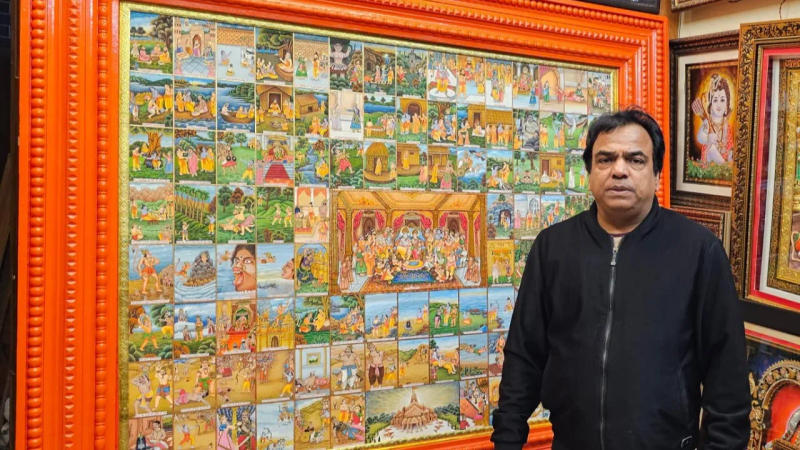 Mahesh Vaishnav, who has been in the painting business for about four decades now, has created a unique artwork for the upcoming Ram Temple in Ayodhya.  