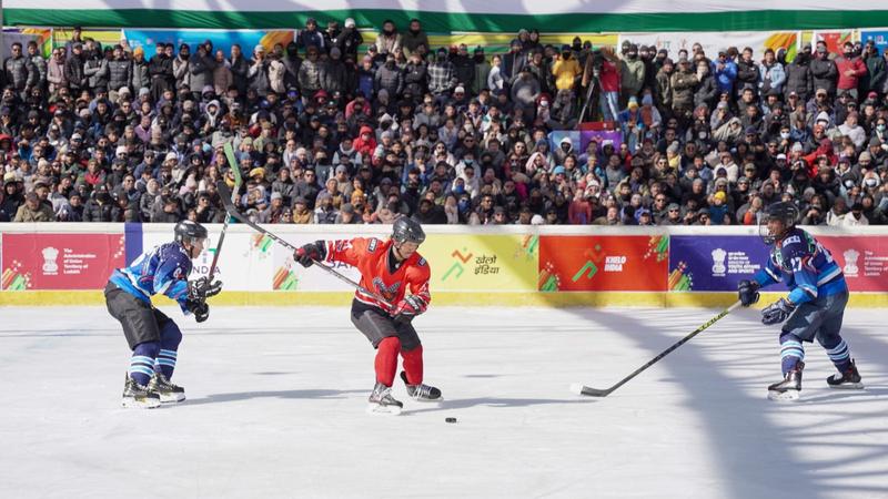 Army and ITBP played the Khelo India Winter Games 2024 men’s ice-hockey final at the NDS sports complex ice rink on Feb 6. 