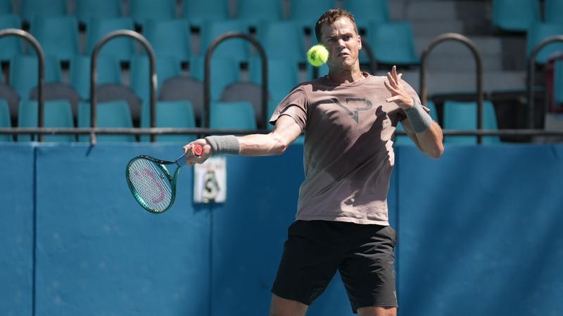 Former World No 25 Vasek Pospisil practicing at KSLTA stadium