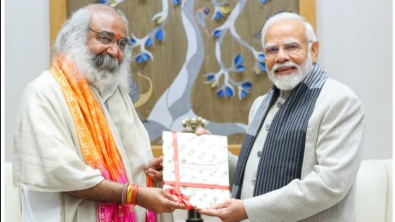 Spiritual leader Acharya Pramod Krishnam extended an invitation to PM Modi for the foundation stone laying ceremony of Shri Kalki Dham on 19 February.