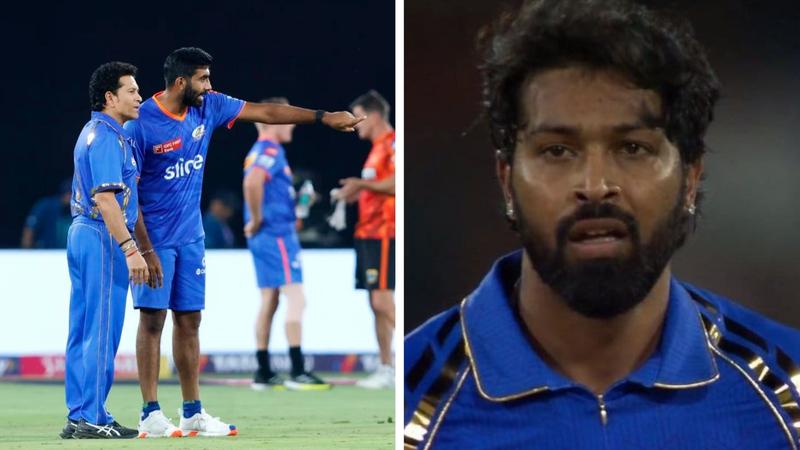 Jasprit Bumrah talks to Sachin Tendulkar in MI practice