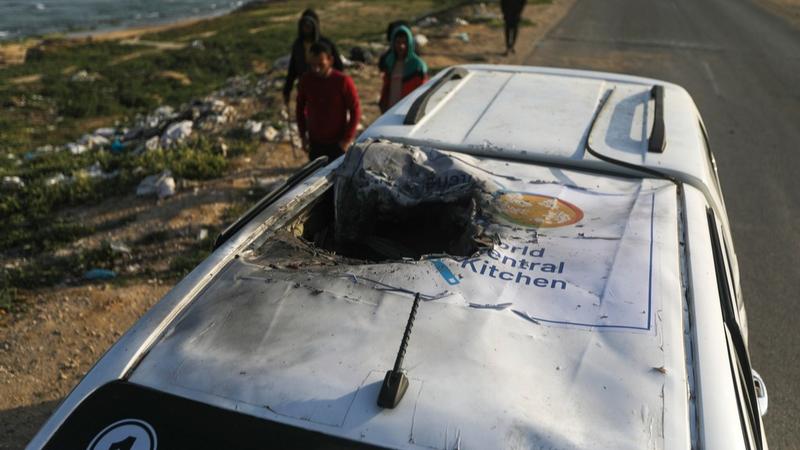 One of the World Central Kitchen vehicles that was attacked by an Israeli drone. 