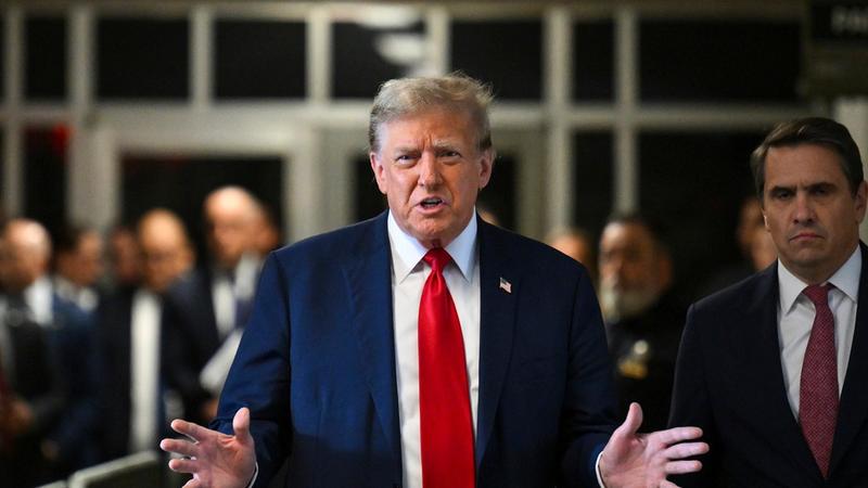 Former US President Donald Trump arriving in a New York court for his hush money case. 