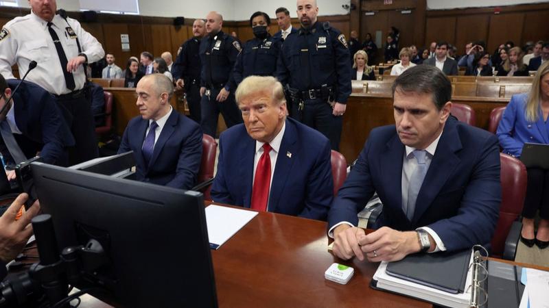 Former US President Donald Trump at the Manhattan criminal court.  