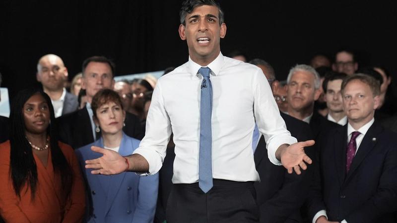 UK PM and Conservative Party leader Rishi Sunak during an election campaign event in east London. 