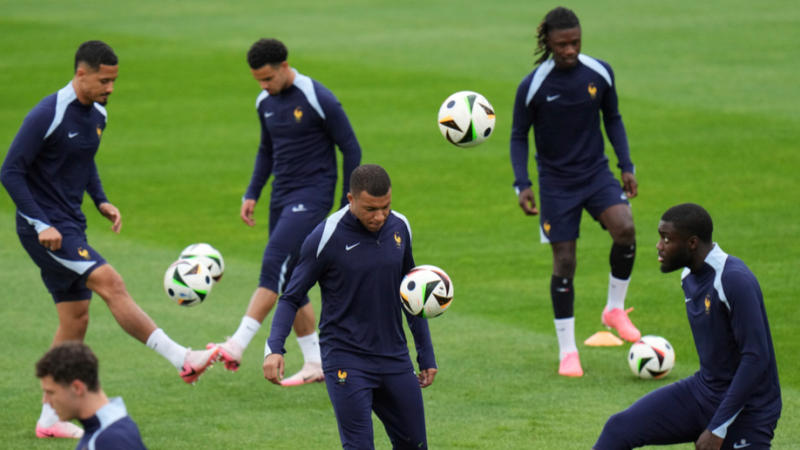 Kylian Mbappe and France players in training ahead of their Euro 2024 match vs Austria