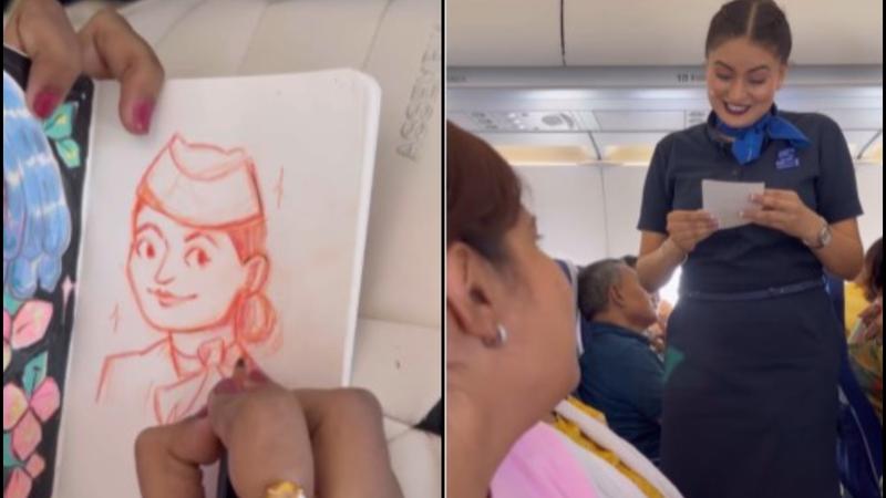 Artist Sketches Indigo Flight Air Hostess Mid-Air