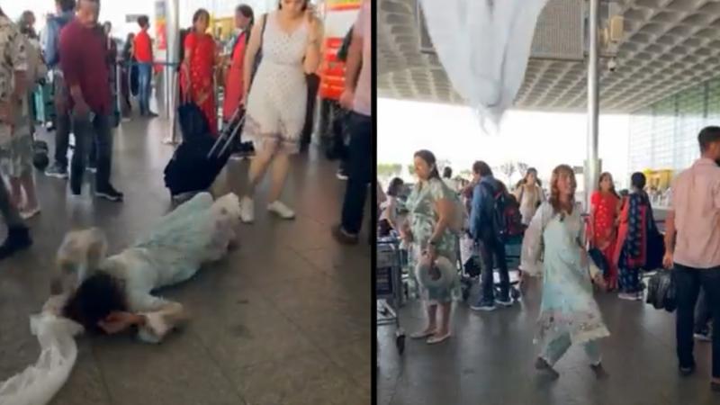Woman dancing outside airport, viral video