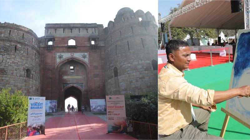 Artist paint at Purana Quila to imagine 'Viksit Bharat' on canvas