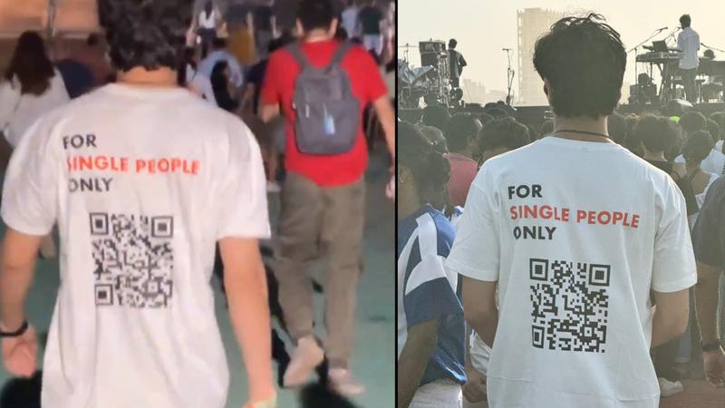 A man spotted at Ed Sheeran's Mumbai concert with QR code t-shirt