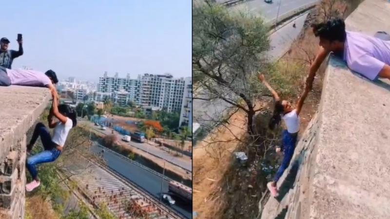 Pune Woman Hangs from Rooftop for Reel, Viral Video