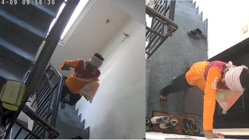Swiggy delivery boy stealing shoes, video viral
