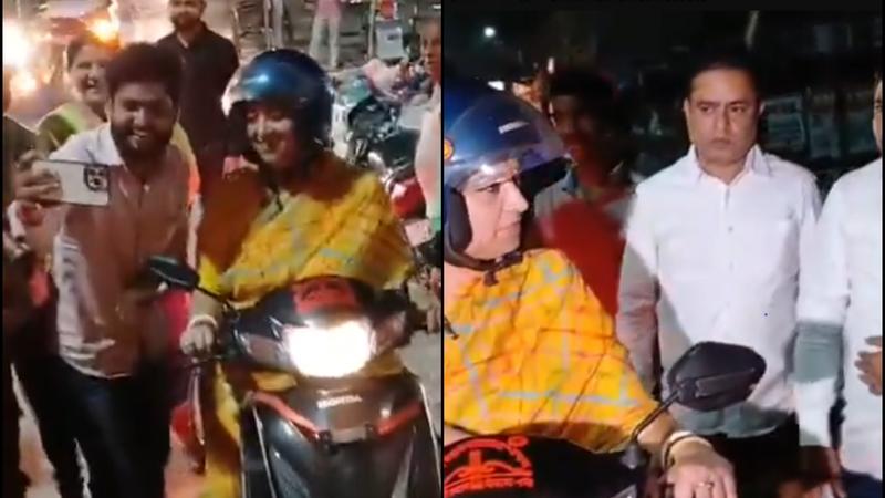 Union Minister Smriti Irani Rides Scooter Amidst Campaign in Amethi