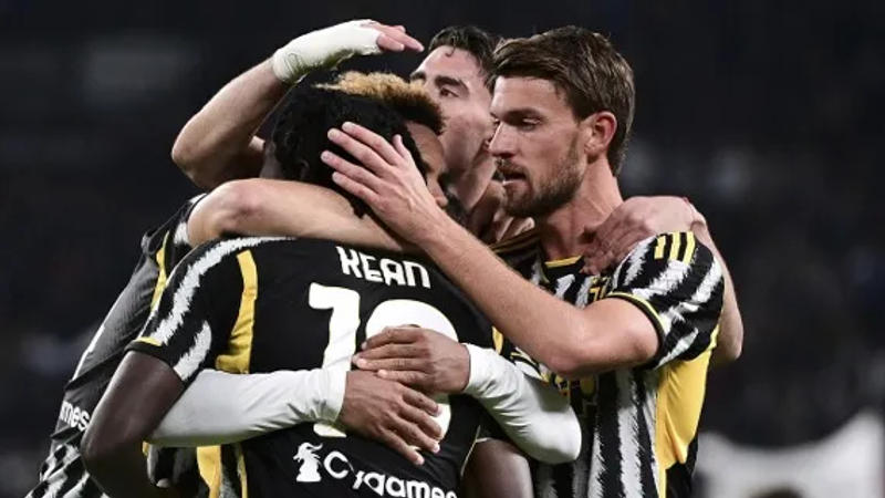 Juventus players celebrate during a match