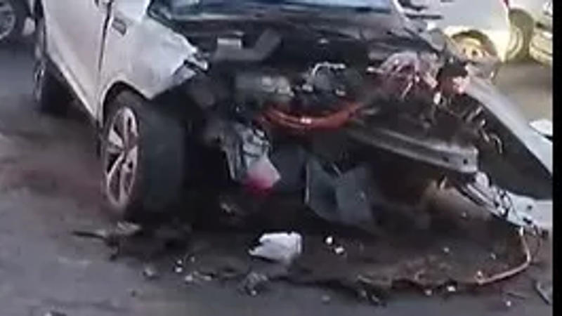 Car rams into an electric bus in Delhi's Moti Nagar, driver injured.