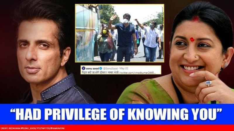 Smriti Irani reacts as Sonu Sood tells netizen, 'why will you walk home?' on help query