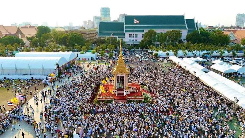 Devotees paying their respects to the relics of Lord Buddha in Thailand. 