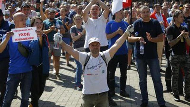 Protesters gather in front of government buildings