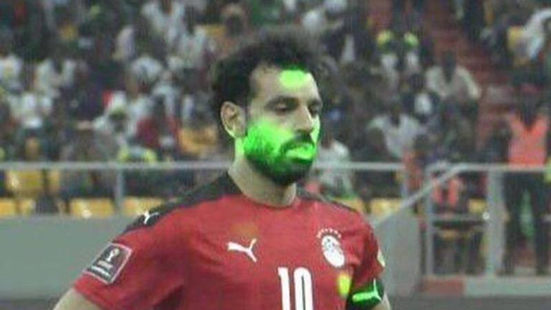 Laser pointed at Mohammad Salah as he misses penalty