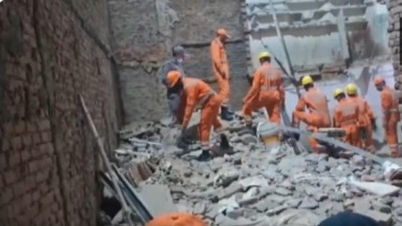 Two people died after a two-storey old under-construction building collapsed in Delhi's Welcome