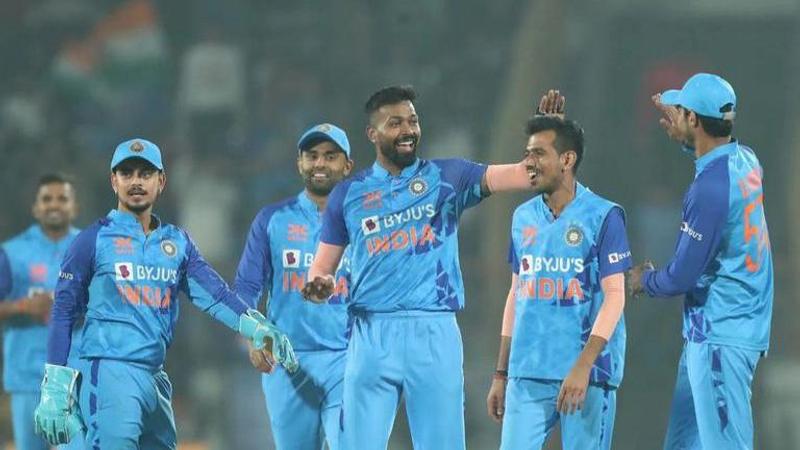 Team India players celebrating a wicket