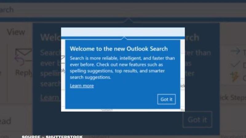 outlook search bar missing