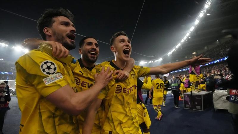 Dortmund players rush to away stand