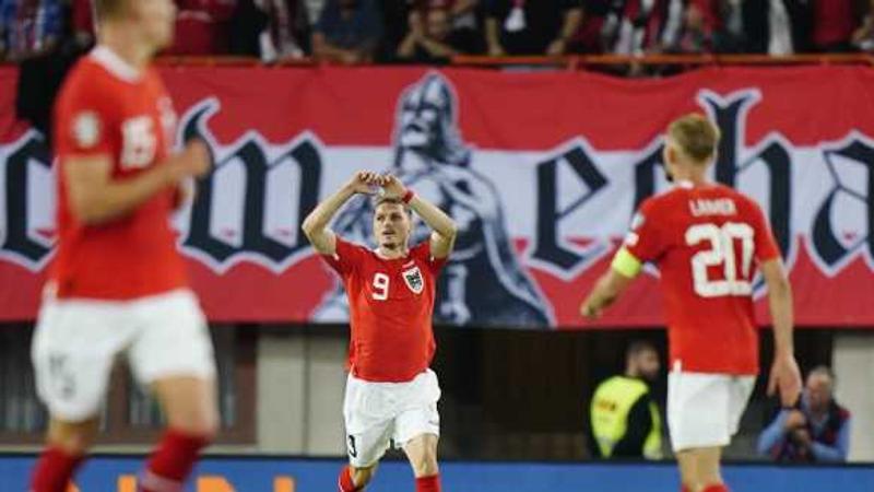 Marcel Sabitzer celebrates after scoring the goal