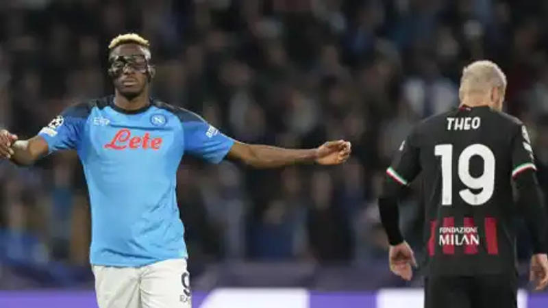 Napoli striker Victor Osimhen reacting during a match