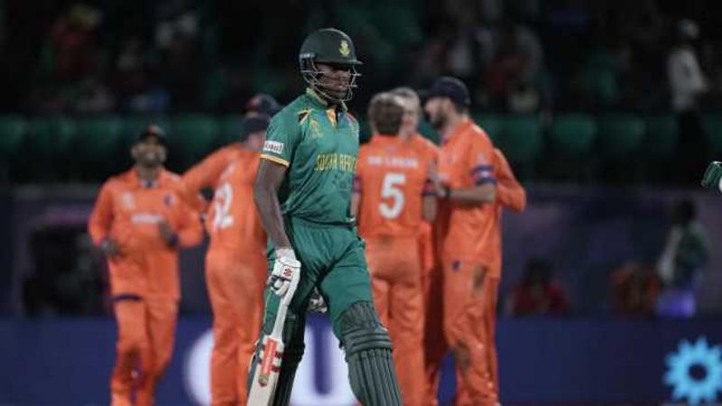 Kagiso Rabada walks off the pitch after getting dismissed during the ODI World Cup 