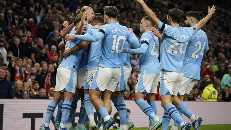Manchester City players celebrating