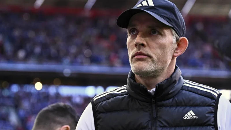 Bayern coach Thomas Tuchel waits for the kick-off of the German Bundesliga soccer match between Bayern Munich and SV Darmstadt 98 at the Allianz Arena in Munich, Germany