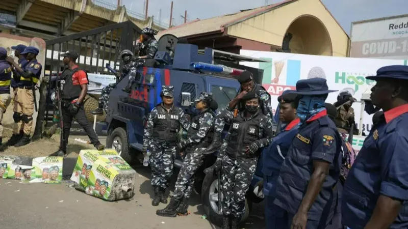 Nigeria police officers and Civil Defence stationed in Lagos, Nigeria