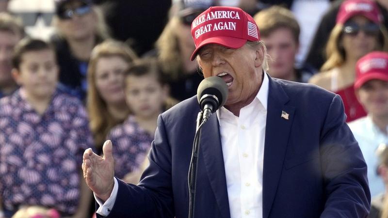 Former US President Donald Trump addresses a rally in Ohio