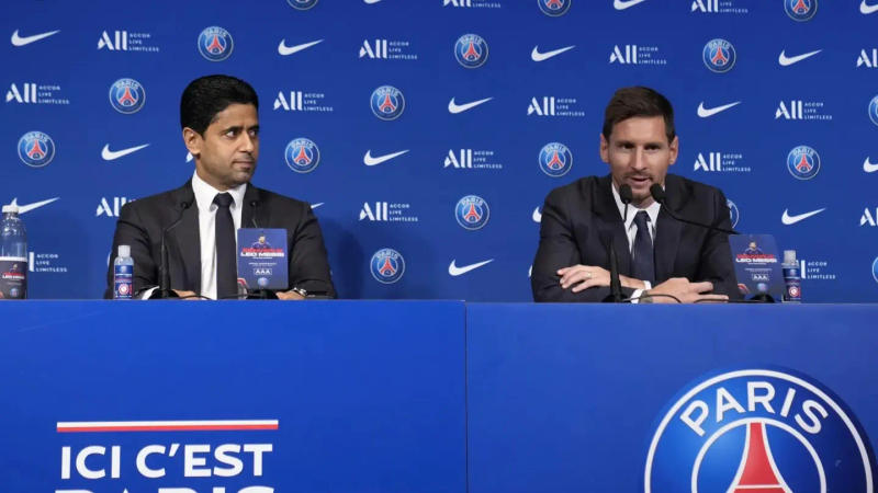 Lionel Messi with PSG President Nasser Al-Khelaifi