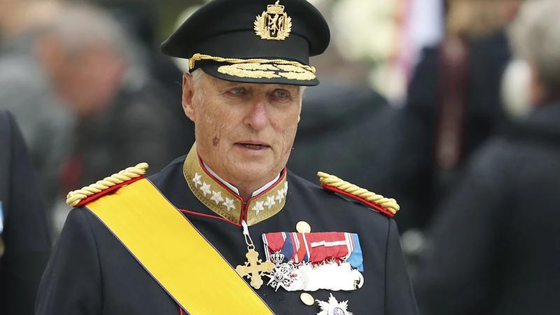 King Harald V of Norway leaves the Notre Dame cathedral after attending at the funeral of the Grand Duke Jean of Luxembourg, in Luxembourg, on May 4, 2019