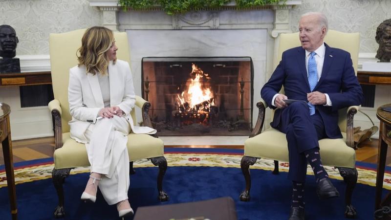 US President Joe Biden sits down with Italian PM Giorgia Meloni