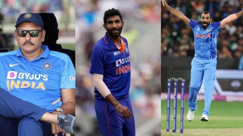 Ravi Shastri, Jasprit Bumrah and Mohammed Shami