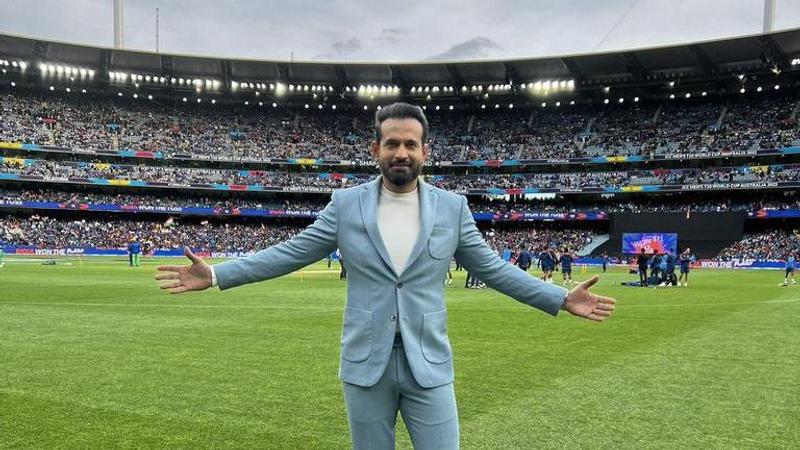 Irfan Pathan posed at a stadium