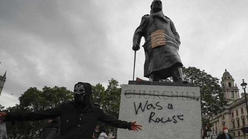 Churchill Statue vandalized during protests in London against racism