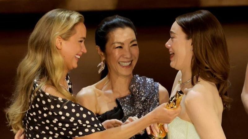 Jennifer Lawrence, Michelle Yeoh and Emma Stone at Oscars 2024