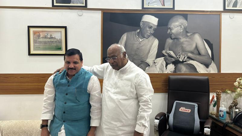 AAP MP Sanjay Singh meets Congress president Mallikarjun Kharge 