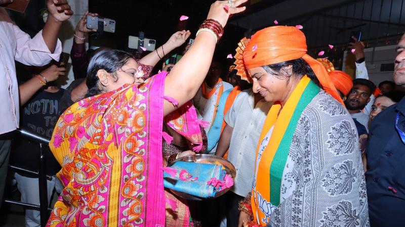 BJP's Madhavi Latha during campaign in Hyderabad 