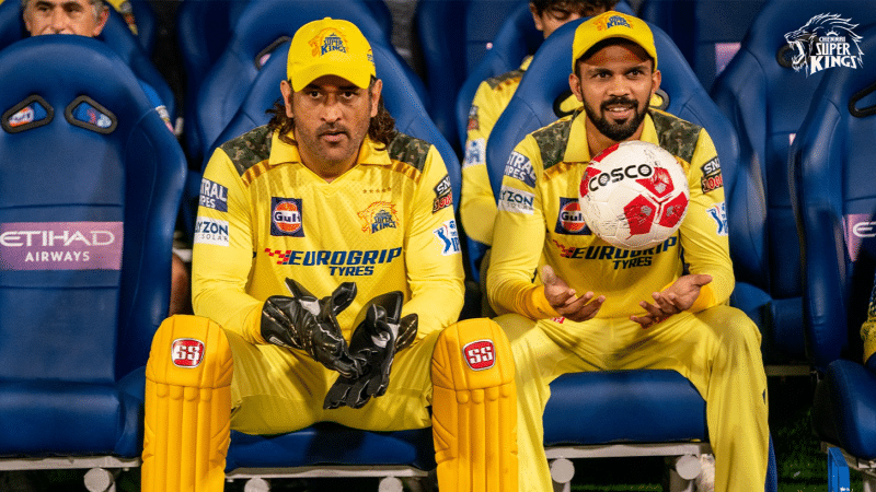 MS Dhoni in the CSK dugout